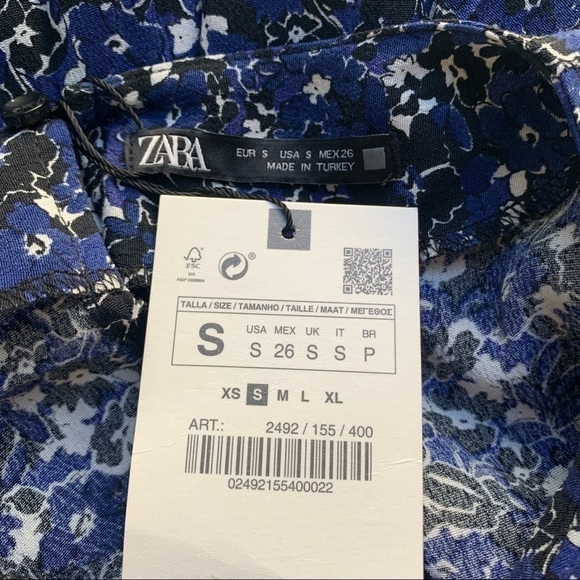 NWT ZARA Blue Floral Long Sleeve Ruffle Hem Mini Dress Size S - Picture 14 of 15